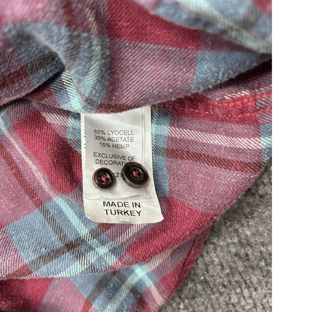 Johnnie-O Top Shelf Mens XL Plaid Button Down Shirt Burgundy Blue Lyocell Hemp - Picture 7 of 9
